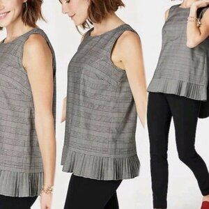 J.JILL Glen Plaid Pleated Hem Sleeveless Blouse Size Medium
